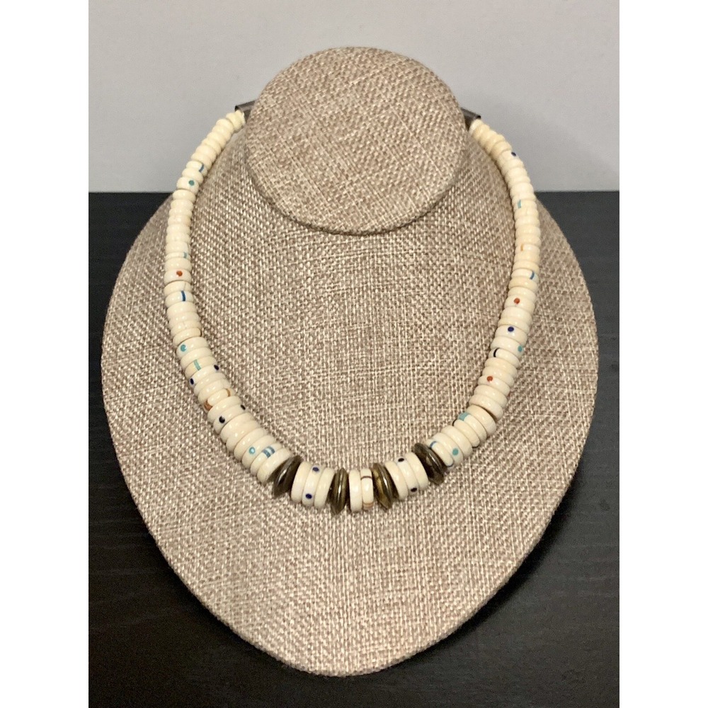 Vintage FRANCES AND BENNY AGUILAR SANTO DOMINGO Heishi Beaded Necklace 17.5" L